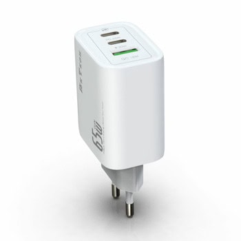 Зарядно устройство DeTech DE-PD, от контакт към 2x USB C(ж), 1x USB A(ж), 20V/3.25A, бяло, 65W | JAR Computers Зарядно устройство DeTech DE-PD 65W