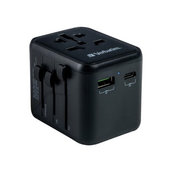 Адаптер Verbatim UTA-02, 1 гнездо, от EU/UK/US/China/AUS към EU/UK/US/China/AUS, 1x USB-A, 1x USB-C, черен | JAR Computers Адаптер Verbatim UTA-02 49544
