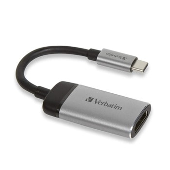 Кабел Verbatim 49143, от USB-C(м) към HDMI(ж), 0.1m, сив | JAR Computers Verbatim USB-C to HDMI 4K Adapter USB C
