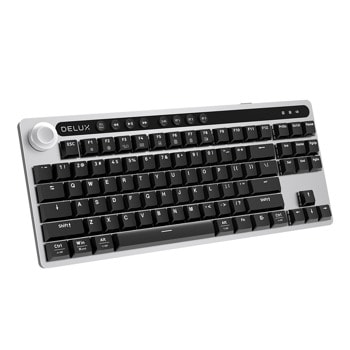 Клавиатура Delux KS200D, безжична/жична, механична, нископрофилна, скролер, сребристо-черна, Bluetooth, USB image
