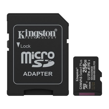 Карта памет 256GB microSDHC с адаптер, Kingston Canvas Select Plus, Class 10 UHS-I, скорост на четене до 150MB/s | JAR Computers Карта памет 256GB microSDHC с адаптер Kingston