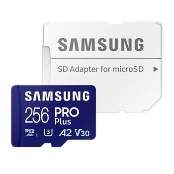 Карта памет 256GB microSDXC с адаптер, Samsung Pro Plus (MB-MD256SA/EU), Class 10 U3, скорост на четене до 180MB/s, скорост на запис до 130MB/s | JAR Computers MicroSD Samsung 256GB MB-MD256SA/EU
