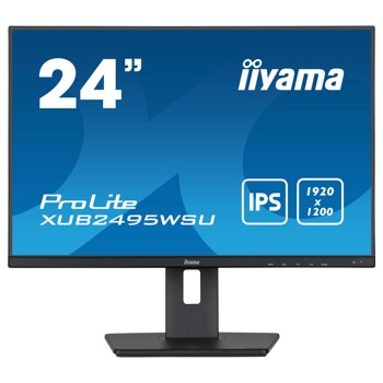 Монитор IIYAMA XUB2495WSU-B5, 24.1" (61.13 cm) IPS панел, 75Hz, WUXGA, 5ms, 5 000 000:1, 300 cd/m2, DisplayPort, HDMI, VGA, USB HUB | JAR Computers IIYAMA XUB2495WSU-B5