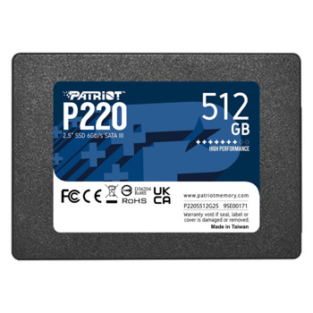 Памет SSD 512GB Patriot P220, SATA 6Gb/s, 2.5"(6.35cm), скорост на четене до 550MB/s, скорост на запис до 500MB/s | JAR Computers Patriot P220 512GB SATA 6Gb/s