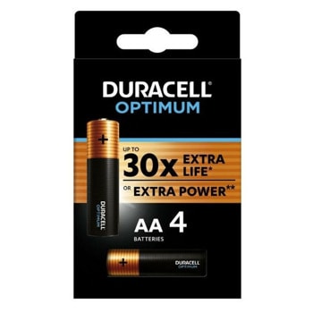 Батерии алкални Duracell Optimum, AA, LR6, 1.5V, 4бр. | JAR Computers Батерии алкални Duracell Optimum AA LR6 1.5V 4бр.