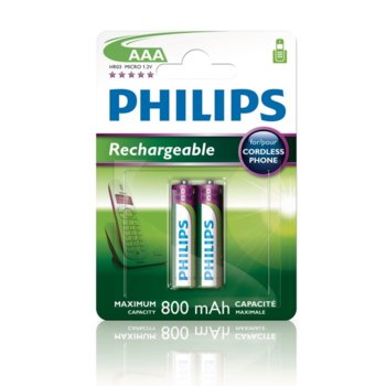 Батерии 2x Philips Rechargeable ААА, 800mAh, 1.2V image