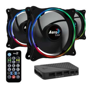 Вентилатор 120mm AeroCool Fan Pack 3 in 1 ECLIPSE 12 Pro, 4-pin, 3 броя, контролер, дистанционно, 1200 rpm, RGB подсветка | JAR Computers AeroCool FanPack3in1 ECLIPSE 12 Pro ACF3-EL1027.12