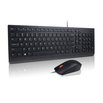 Комплект клавиатура и мишка Lenovo Essential Wired Combo 4X30L79889, нископрофилни клавиши, оптична мишка (1000 dpi), USB, черни image