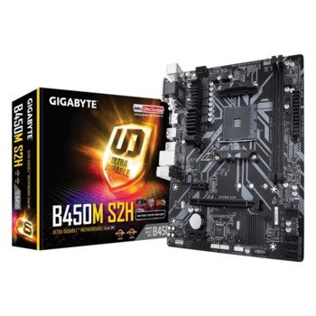 Дънна платка Gigabyte B450M S2H (rev. 1.0), B450, AM4, DDR4, PCI-E (HDMI,DVI,VGA), 4x SATA 6Gb/s, 1x M.2 connector, 2x USB 3.1, micro ATX | JAR Computers Gigabyte B450M S2H (rev. 1.0)