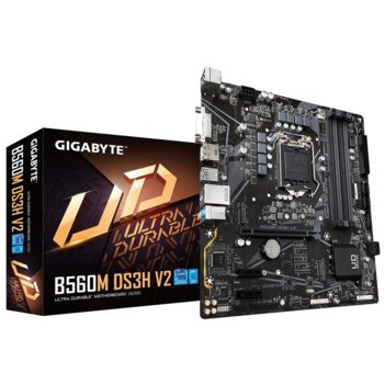 Дънна платка Gigabyte B560M DS3H V2, B560, LGA1200, DDR4, PCI-E 4.0 (DP/HDMI/DVI), 6x SATA 6Gb/s, 1x M.2, 1x USB 3.2 Type-C Gen 1, Micro ATX | JAR Computers Gigabyte B560M DS3H V2