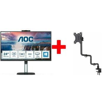 Монитор AOC 24V5CW/BK в комплект със стойка Neomounts FPMA-D010BLACK, 23.8" (60.45 cm) IPS панел, 75Hz, Full HD, 4ms, 20 000 000:1, 300 cd/m2, DisplayPort, HDMI, USB Hub | JAR Computers AOC 24V5CW/BK + FPMA-D010BLACK