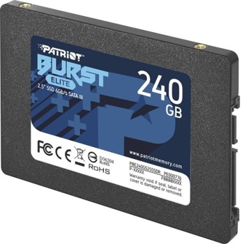 Памет SSD 240GB, Patriot Burst Elite (PBE240GS25SSDR), SATA 6Gb/s, 2.5" (6.35 cm), скорост на четене 450 Mb/s, скорост на запис 320 MB/s | JAR Computers Patriot PBE240GS25SSDR