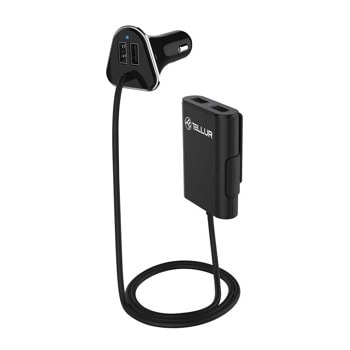 Зарядно за кола с удължител TELLUR(TLL151141) 4 USB, 10W, от автомобилна запалка към USB, 5V/2.4A, черен, Дължина на кабела 1,8м | JAR Computers TELLUR 4 USB TLL151141