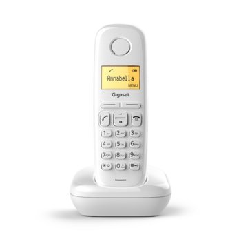 Безжичен телефон Gigaset A170 течнокристален триредов, черно-бял, вътрешен/външен обхват 300/50м, до 18 часа време за разговори, бял image