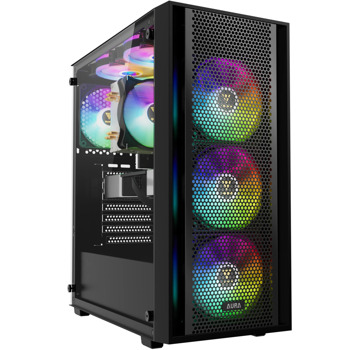 Кутия Gamdias Aura GC2 Elite, ATX/mATX/Mini-ITX, 1x USB 3.0, 4x 120mm RGB вентилатора, с прозорец, черна, без захранване | JAR Computers Gamdias Aura GC2 Elite AURA-GC2-ELITE