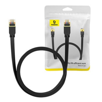 Пач кабел Baseus Flat Ethernet Patchcord (B00133207111-02), UTP, cat.7, 2м, черен | JAR Computers Baseus Flat Ethernet Patchcord B00133207111-02