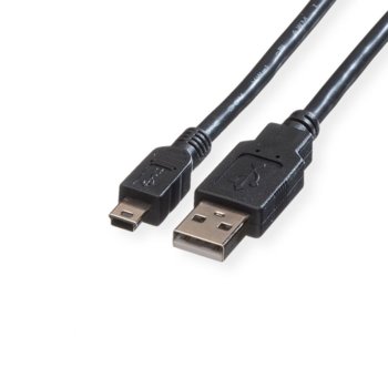 Кабел Roline 11.02.8708, от USB Type A(м) към USB Type Mini(м), 0.8m, черен | JAR Computers ROLINE 11.02.8708