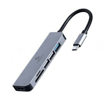 Докинг станция 6-in-1 Gembird A-CM-COMBO6-02, от USB-C към 1x USB-C, 3x USB-A, 1x HDMI, 1x SD/MicroSD четец, сива | JAR Computers Gembird A-CM-COMBO6-02