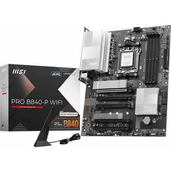 Дънна платка MSI PRO B840-P WIFI, B840, AM5, DDR5, PCI-E 4.0 (HDMI), 4x SATA 6Gb/s, 2x M.2 slots, 1x USB 3.2 Gen 2 Type-C, 2.5GbE LAN, Wi-Fi 7, Bluetooth 5.4, ATX | JAR Computers MSI PRO B840-P WIFI PRO