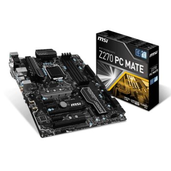 Дънна платка MSI Z270 PC MATE, Z270, LGA1151, DDR4, PCI-E(HDMI&DVI), 6x SATA 6Gb/s, 4x USB 3.1 Gen1, 1x USB 3.1 Type C Gen2, 2x M.2 Slots, ATX | JAR Computers MSI Z270 PC MATE