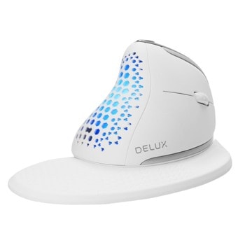 Мишка Delux M618XSD_White, безжична, Bluetooth/Wireless, вертикална, оптична (4000 dpi), USB Type C, RGB подсветка, подвижна магнитна подложка за длан, до 6 часа време на работа, бяла image
