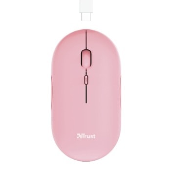 Мишка Trust Puck Pink (24125), оптична (1600 dpi), безжична, Bluetooth, USB, розова, ултратънък дизайн | JAR Computers Trust Puck Pink 24125