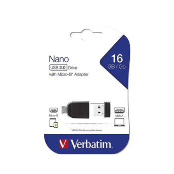 Памет 16GB USB Flash Drive, Verbatim Nano, USB 2.0, черна, OTG | JAR Computers Verbatim ON2065340343