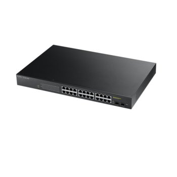 Суич ZyXEL GS1900-24HP, 1000 Mbps, 24-портов Gigabit Web Smart: 24x PoE Gigabit metal, IPv6,19" 2хSFP порта image