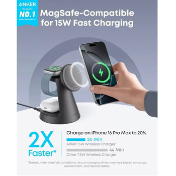 Anker MagGo 3-in-1 MagSafe Qi2 15W Black | JAR Computers Anker MagGo 3-in-1 MagSafe Qi2 15W Black