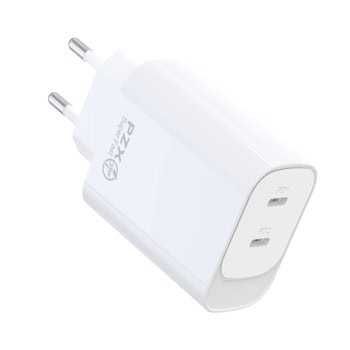Зарядно устройство P56, от контакт към 2x USB-C(ж), 20V/1.75A, бяло | JAR Computers Зарядно устройство P56