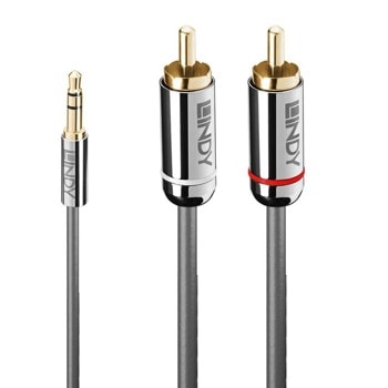 Кабел Lindy LNY-35335, от 3.5mm жак(м) към 2x RCA чинч(m), 3m, сив | JAR Computers Lindy LNY-35335