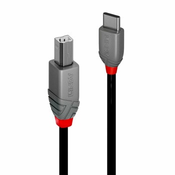Кабел Lindy Anthra Line (36943), от USB-C(м) към USB-B(м), 3m, черен, 480Mbps | JAR Computers Lindy LNY-36943