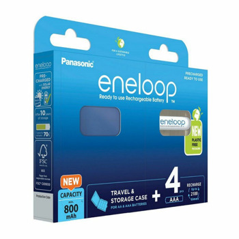 Акумулаторна батерия Panasonic Eneloop & Storage Case, AAA, R03, 1.2V, 800mAh, NiMH, 4бр, в комплект с кутия за съхранение | JAR Computers Panasonic Eneloop & Storage Case 5410853065067