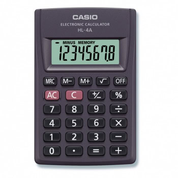 Калкулатор Casio HL-4A, 8 разряден дисплей, джобен, корен квадратен и процент, черен | JAR Computers Casio HL-4A
