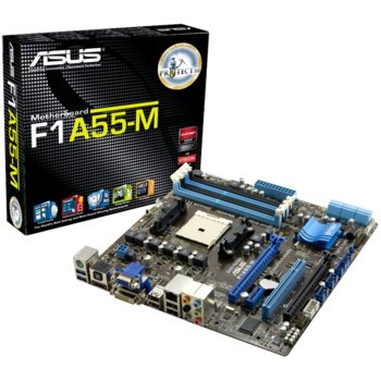 Дънна платка Asus F1A55-M, AMD A55 FCH, FM1, DDR3, 2xPCI-E(HDMI & DVI), SB7.1, Lan1000, SATA RAID 0,1,10, 2xUSB3.0, uATX | JAR Computers Asus F1A55-M