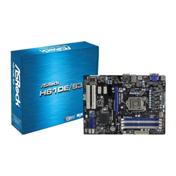 Дънна платка ASRock H61DE/S3, H61, LGA1155, DDR3, PCI-E, HDMI & DVI, SB7.1, Lan1000, 2xSATA 6Gb/s, ATX | JAR Computers ASRock H61DE/S3