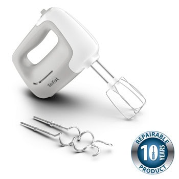 Миксер Tefal PrepMix 450W HT450B38, 450W, 5 степени на работа, с турбо, бъркалки за тесто, бял | JAR Computers Tefal PrepMix 450W HT450B38