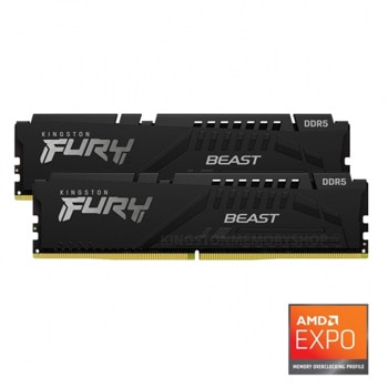 Памет 32GB (2x 16GB) DDR5 5600MT/s, Kingston FURY Beast Black KF556C36BBEK2-32, 1.25 V | JAR Computers Kingston FURY Beast Black 32GB 5600 KF556C36BBEK2-