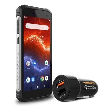 Смартфон MyPhone Hammer Energy 2 (черен) в комплект със зарядно за кола 12V, поддържа 2 sim карти, 5.5" (13.97 cm) HD+ дисплей, двуядрен MTK6761 2.0GHz, 3GB RAM, 32GB Flash памет (+ microSD слот), 13.0 MP camera, Android | JAR Computers MyPhone HAMMER Energy 2 + 12V charger