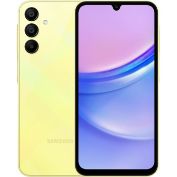 Смартфон Samsung Galaxy A15 (жълт), поддържа 2 sim карти, 6.5" (16.51 cm) AMOLED 90 Hz дисплей, осемядрен MediaTek Helio G99 (2x 2.2 GHz & 6x 2.0 GHz), 4GB RAM, 128GB Flash памет(+microSD слот), 50.0 + 5.0 + 2.0 & 13.0 MPix камери, Android, 200 g | JAR Computers Samsung SM-A155 Galaxy A15 4/128 Yellow