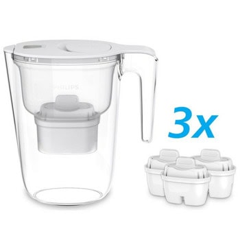 Кана за вода Philips AWP2933WHT/58 в комплект с 3бр. филтри Micro X-Clean, 2.6 литра, с таймер, бяла | JAR Computers Philips AWP2933WHT/58 + 3бр. филтъра