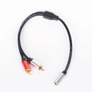 Кабел Royal CABLE-407HQ, от 2x чинч(м) към 3.5mm жак(ж), 0.3m, черен | JAR Computers Royal CABLE-407HQ 21015058