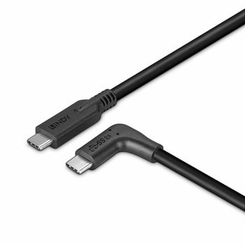 Кабел LINDY LNY-32018, от USB C(м) към USB C(м), ъглов, 1m, черен | JAR Computers кабел lindy lny-32018