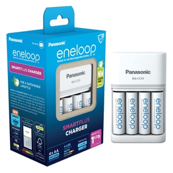 Зарядно устройство Panasonic Eneloop BQ-CC55 (K-KJ55MCD40E), за 4бр. батерии AA и AAA, с включени батерии 4x AA 2500mAh | JAR Computers Зарядно устройство Panasonic BQ-CC55 K-KJ55MCD40E