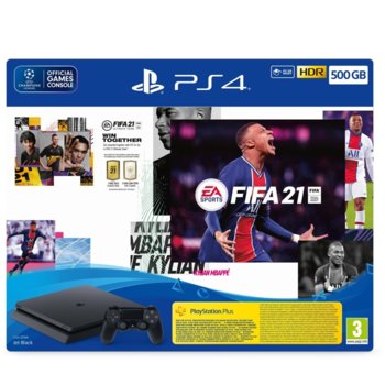 Конзола PlayStation 4 Slim 500GB в комплект с FIFA 21, черна | JAR Computers PS4 Slim 500GB + FIFA 21