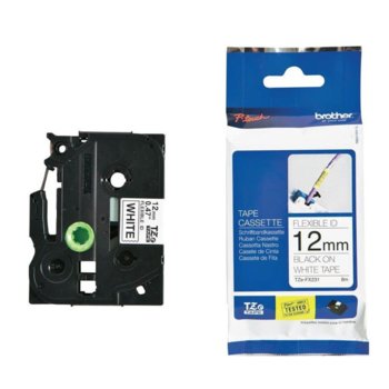ЛЕНТА ЗА ЕТИКЕТНИ ПРИНТЕРИ BROTHER TZE - 12mm BLACK ON WHITE TAPE, Flexible - P№ TZE-FX231 | JAR Computers TZ Tape BROTHER 12mm Black on White, Flexible, 12m
