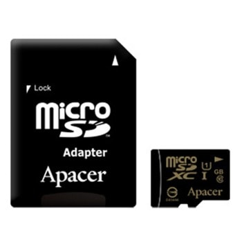 Карта памет 64GB microSDXC с адаптер, Apacer (AP64GMCSX10U1-R), Class 10 UHS-1, скорост на четене 45MB/s, скорост на запис 10MB/s image