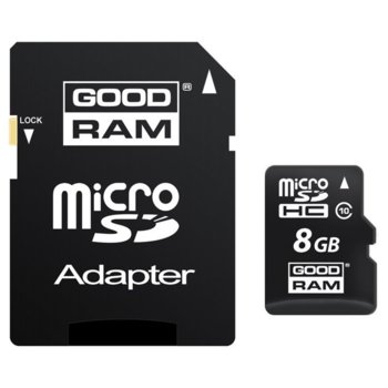 8GB microSDHC, Goodram, Class 10 UHS I + adapter