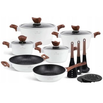 Комплект съдове Zilner ZL 8515, алуминий, мраморно покритие, 15 части, бял | JAR Computers Zilner ZL 8515