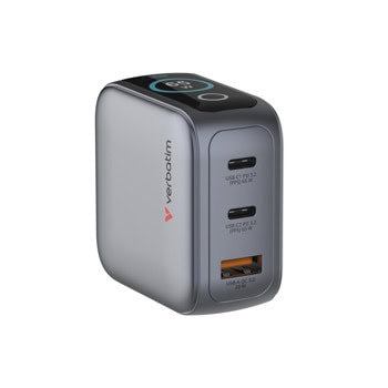 verbatim mini gan charger with display grey 30238